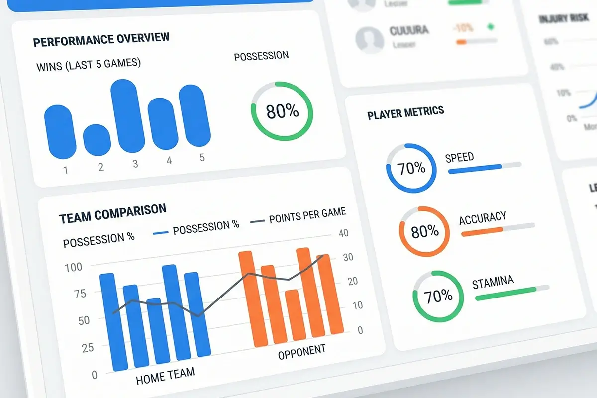 Dashboard de análise desportiva com métricas de desempenho
