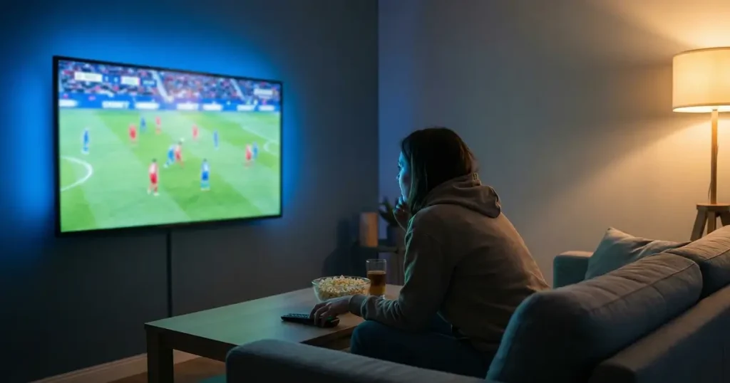 Pessoa a ver um jogo de futebol ao vivo num ecrã