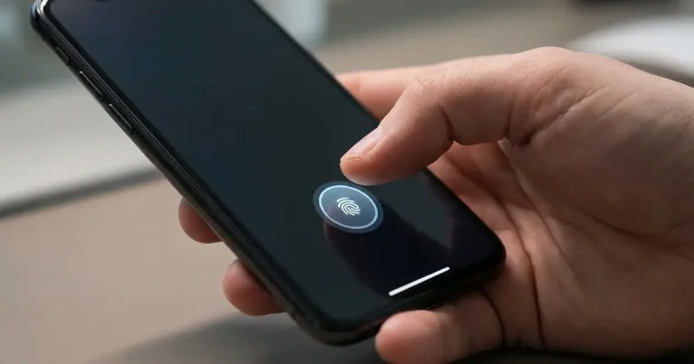 Mão a premir um botão num ecrã de telemóvel