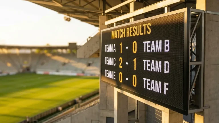 Tabela de resultados de futebol com marcadores destacados