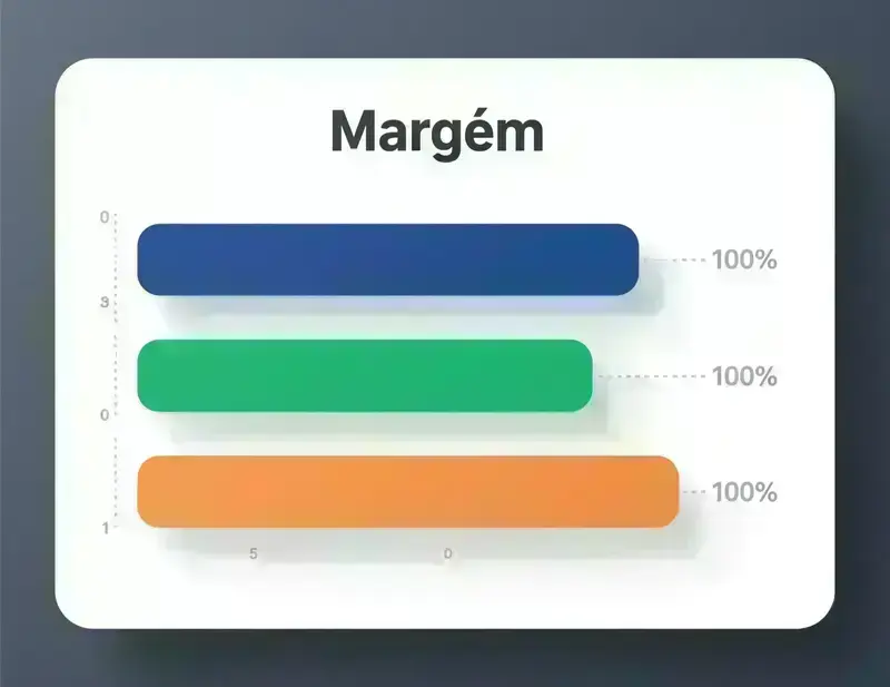 Gráfico simplificado a mostrar percentagens de margem com barras coloridas em tons azuis e verdes