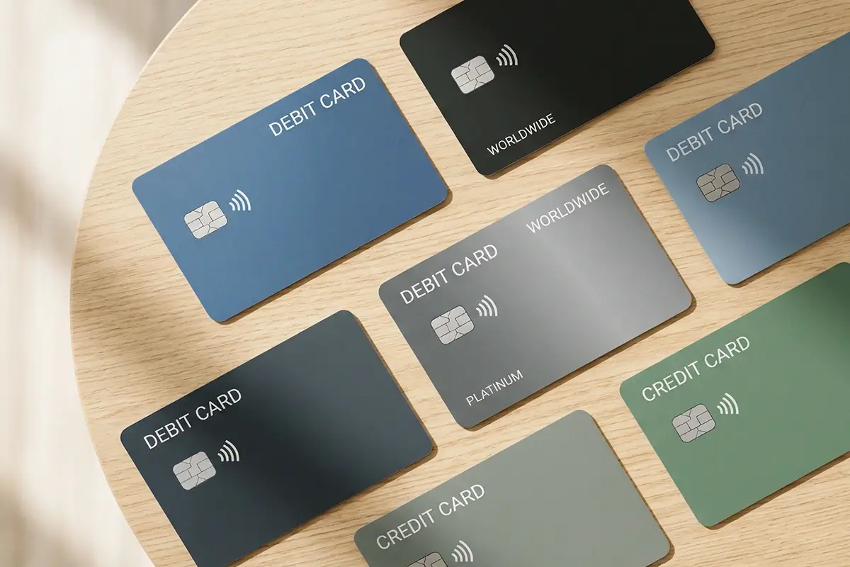 Cartões de débito e crédito sobre uma mesa