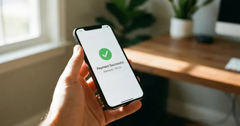 Smartphone com aplicação de pagamentos móveis numa mão