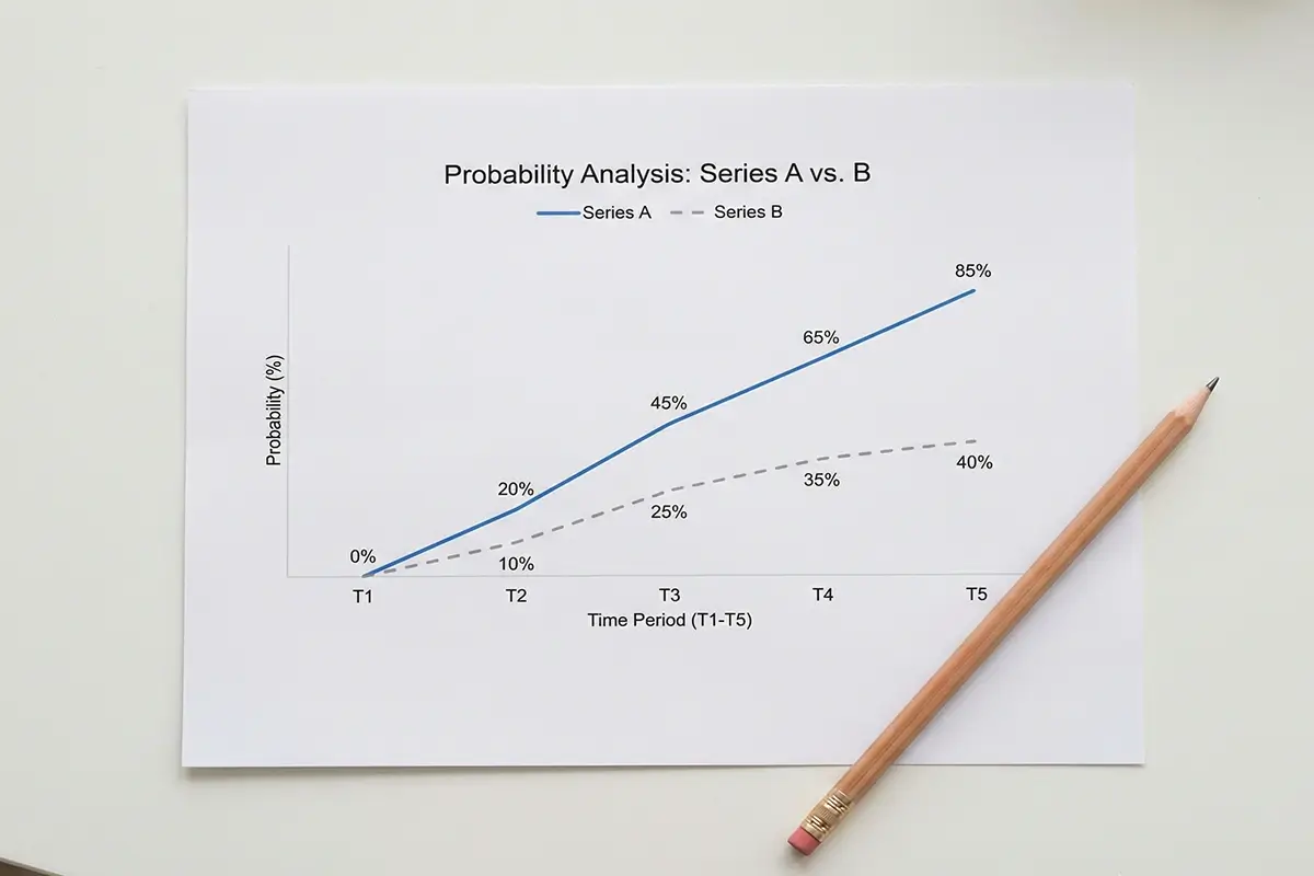 Gr&aacute;fico de probabilidades e odds numa folha de an&aacute;lise