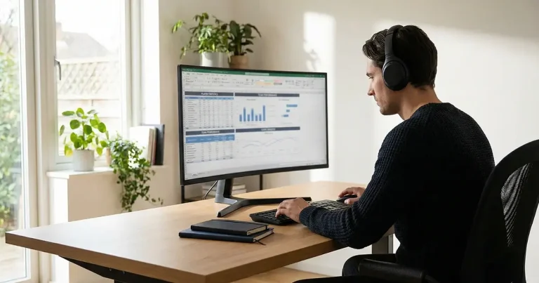 Pessoa a analisar dados desportivos num ecrã de computador